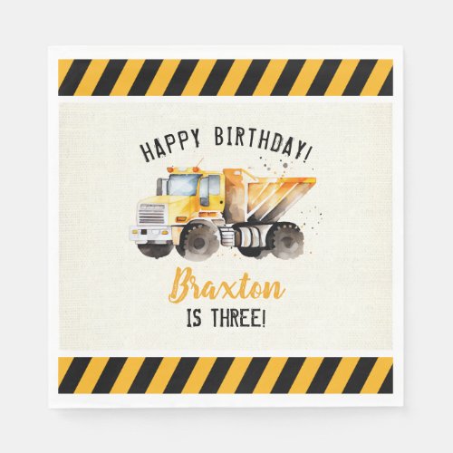 Dump Truck Construction Zone Birthday Paper Napkin