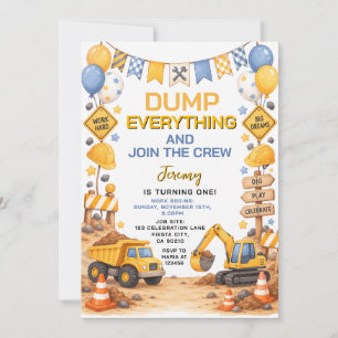 Dump Truck everything join the crew birthday party Invitation
