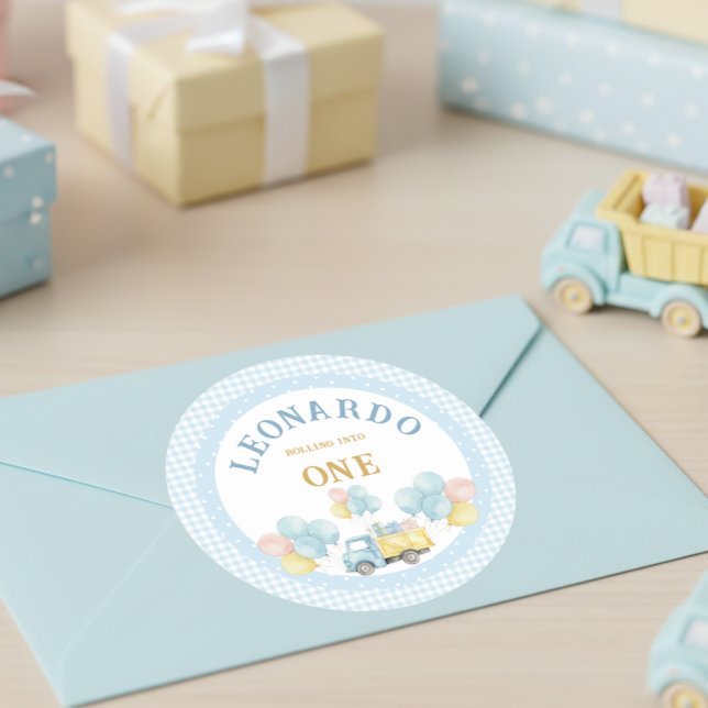 Dump Truck First Birthday Boy Classic Round Sticker (Creator Uploaded)