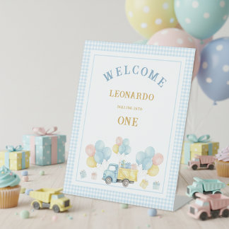 Dump Truck First Birthday Boy Pedestal Sign