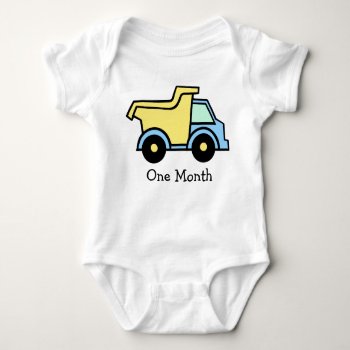 Dump Truck First Month Baby Bodysuit by happygotimes at Zazzle