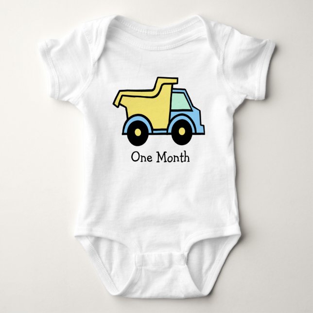 Dump Truck First Month Baby Bodysuit (Front)
