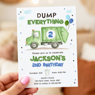 Dump Truck Green Garbage Truck Boy Birthday Invitation
