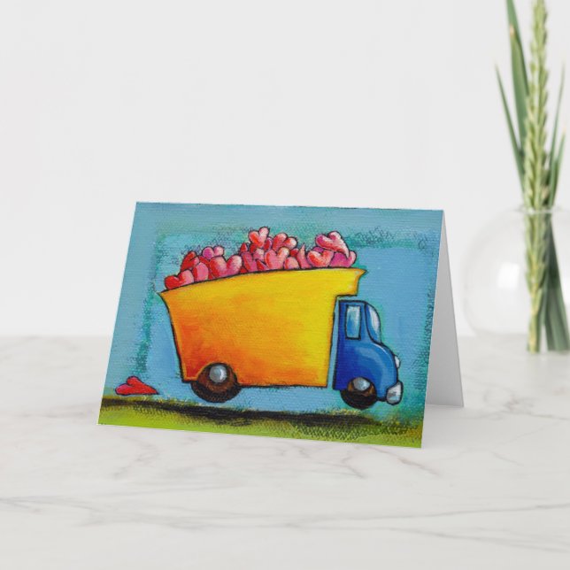 Dump Truck of Love unique fun happy whimsical art Card (Front)
