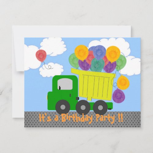 Dump Truck Party Invitation yellow truck