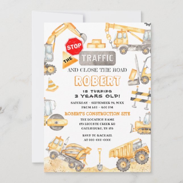 Dump Truck Party Invite (Front)