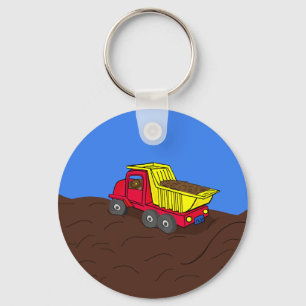 Dump Truck Red and Yellow Cartoon Art Keychain