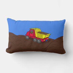 Dump Truck Red and Yellow Cartoon Art Lumbar Pillow