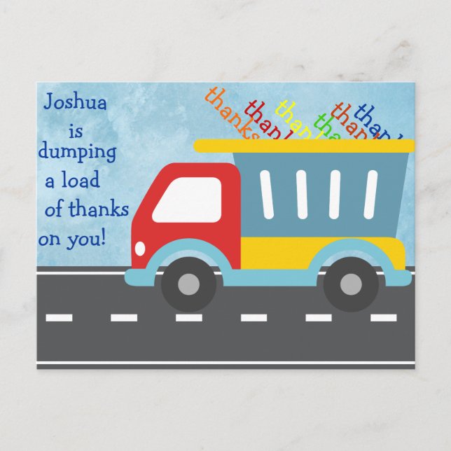 Dump truck THANK YOU postcard (personalize) (Front)