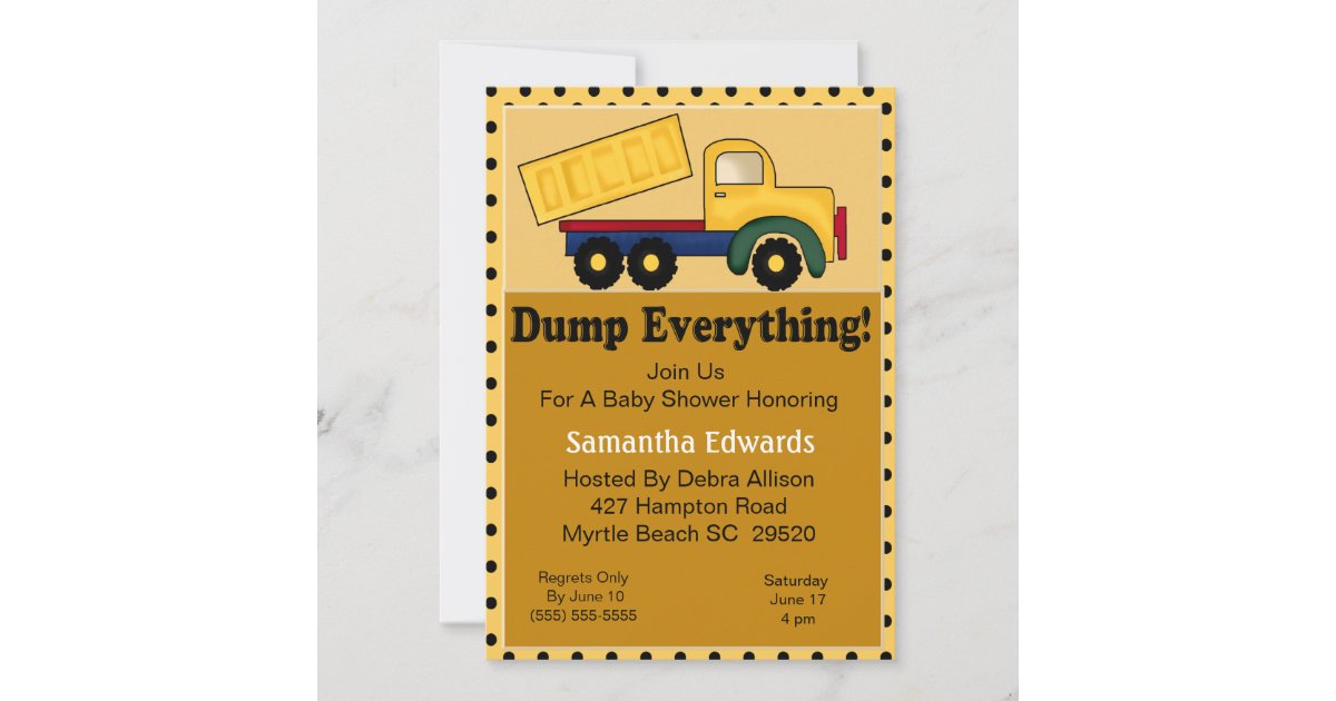 Dump Truck Theme Baby Shower Invitation | Zazzle.com