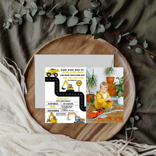 Dump Truck Twin Boy Construction Birthday Invitation (Creator Uploaded)