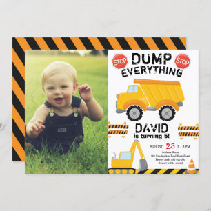 Dump Yellow Truck Construction Birthday with Photo Invitation