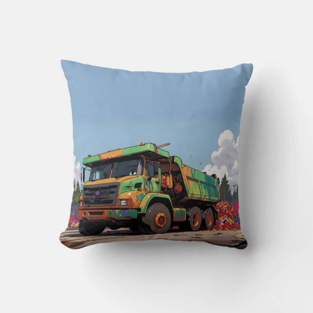Dumping the Bricks - Big-Rig Haul Truck Throw Pillow (Front)