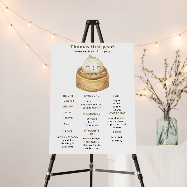 Dumpling First Birthday Milestone Birthday Foam Board (In Situ (Stand))