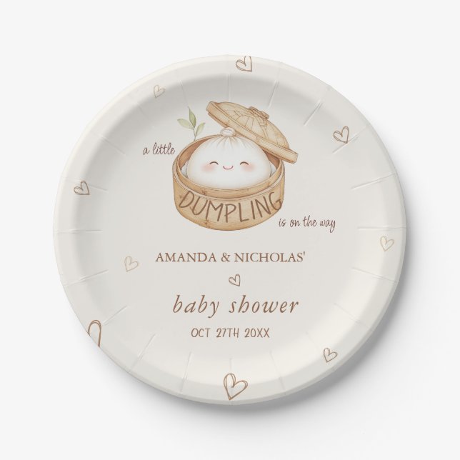 Dumpling Is on The Way Baby Shower  Paper Plates (Front)