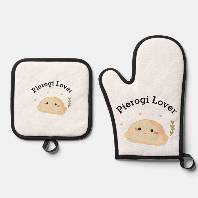 Dumpling Lover Pierogi Lover Oven Mitt & Pot Holder Set (Front)