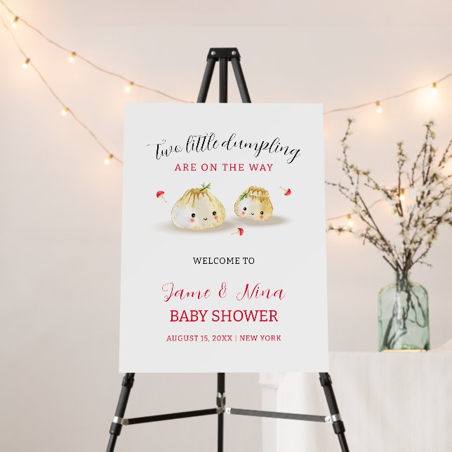 Dumpling Mushroom Twin Baby Shower Welcome Sign (In Situ (Stand))