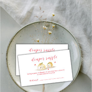 Dumpling Mushroom Twin Diaper Raffle Baby Shower  Enclosure Card