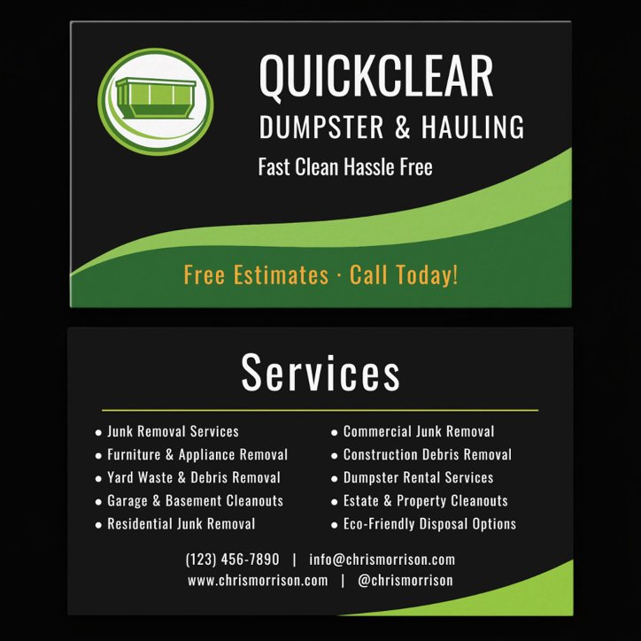 Dumpster And Hauling Professional Business Card