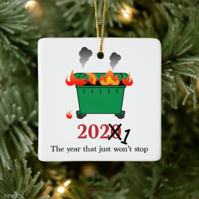 Dumpster Fire Bad Year 2021 2020 Christmas Holiday Ceramic Ornament (Tree)