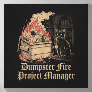 Dumpster Fire Project Manager Funny Work Humor Cat Canvas Photo Tile