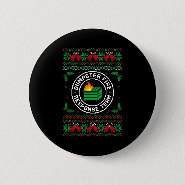 Dumpster Fire Resnse Team Ugly Christmas Sweater X Button (Front)