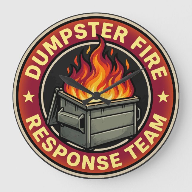dumpster fire response team funny large clock (Front)