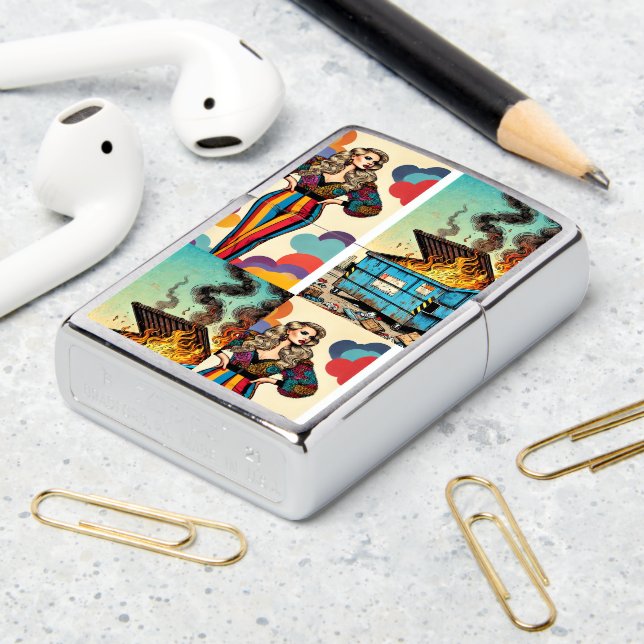 dumpster fire zippo lighter (On Table 2)