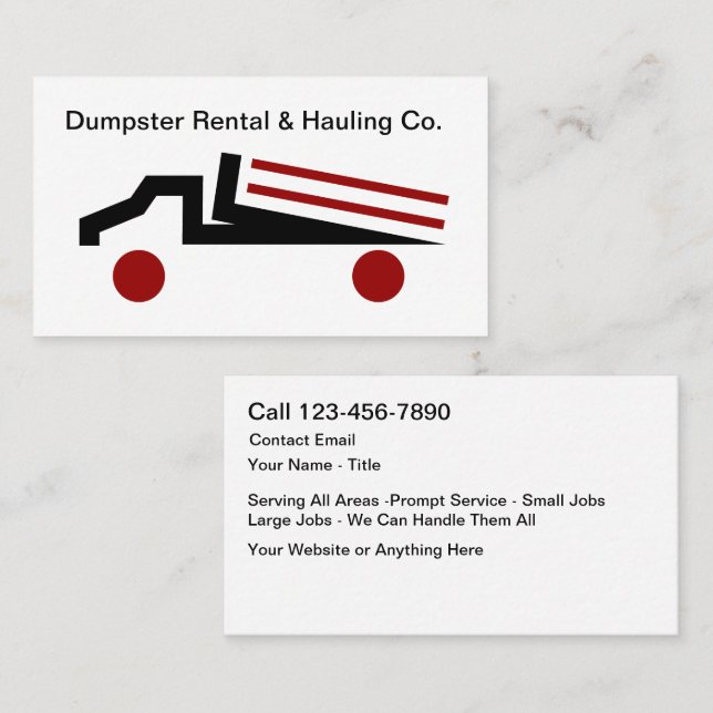 Dumpster Rental Hauling Truck Modern Business Card (Front/Back)