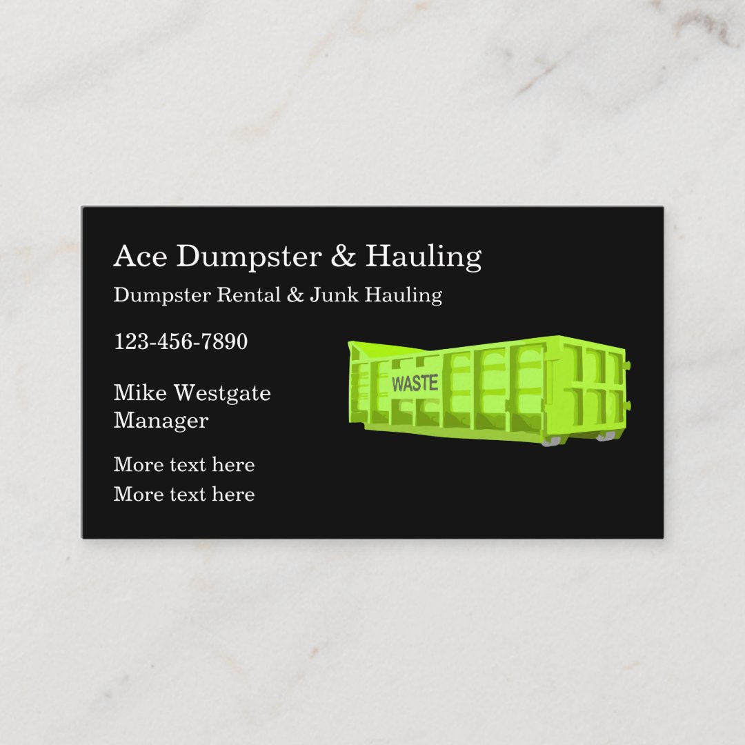 Dumpster Rental & Trash Hauling Business Card Zazzle