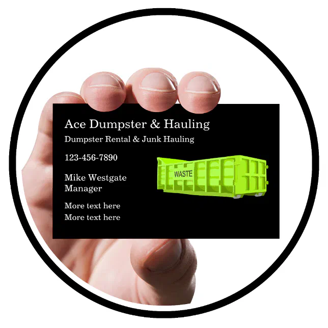Dumpster Rental & Trash Hauling Business Card | Zazzle