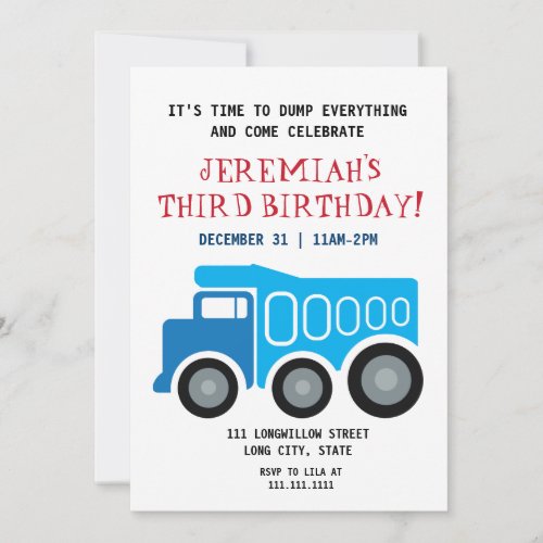 Dumptruck Birthday Invitation