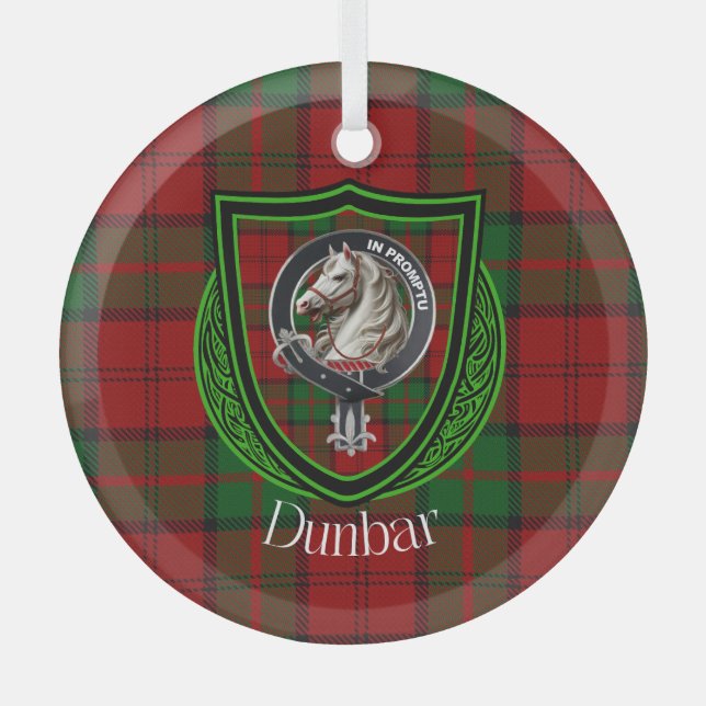 Dunbar Scottish Clan Tartan & Crest Glass Ornament (Front)