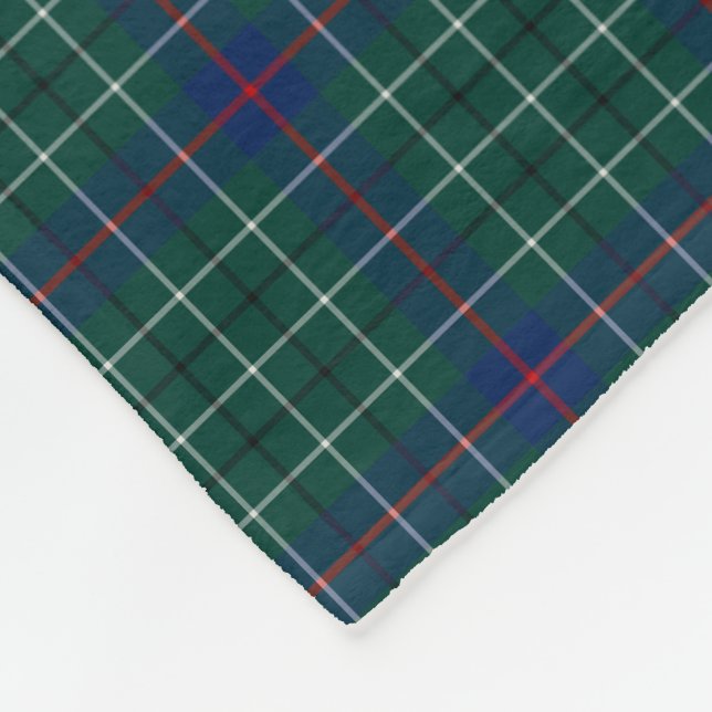 Duncan Clan Green and Royal Blue Tartan Fleece Blanket (Corner)