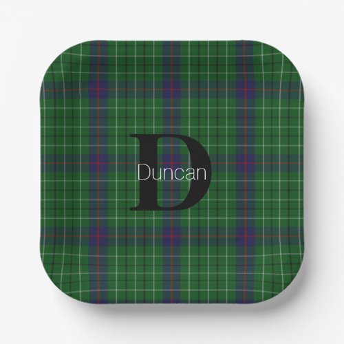 Duncan Clan Plaid Monogram Paper Napkins Paper Plates