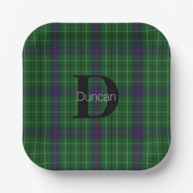 Duncan Clan Plaid Monogram Paper Napkins Plates (Front)