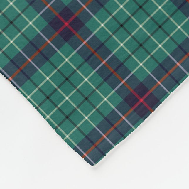 Duncan Clan Turquoise and Royal Blue Modern Tartan Fleece Blanket (Corner)