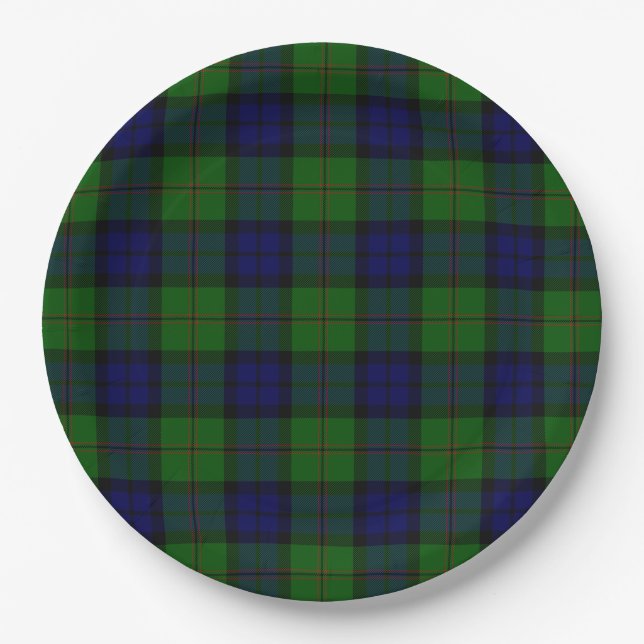 Dundas tartan blue green plaid paper plates (Front)