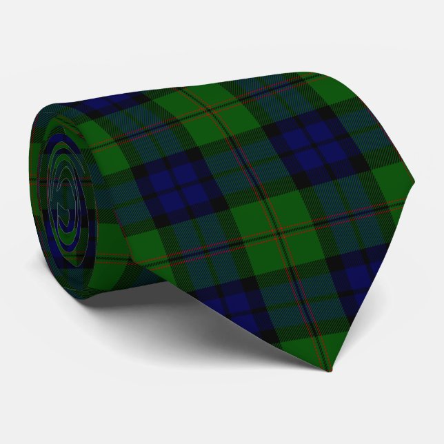 Dundas tartan blue green plaid tie (Rolled)