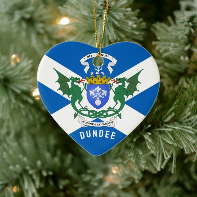 Dundee coat of arms/ St. Andrew's Cross backdrop Ceramic Ornament (Tree)