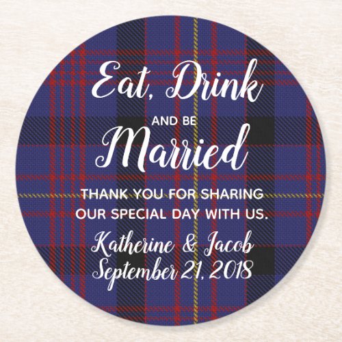 Dundonald Plaid Wedding Favor Paper Coaster