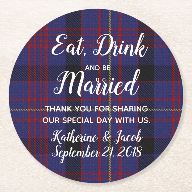 Dundonald Plaid Wedding Favor Paper Coaster (Front)