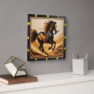 Dune Sprint: Charred Wood Arabian Timepiece Art Square Wall Clock