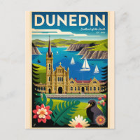 Dunedin New Zealand Retro Travel Poster Art