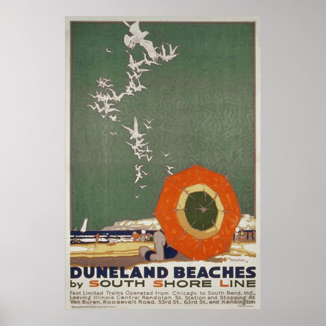 Duneland Beaches Vintage Travel Poster (Front)