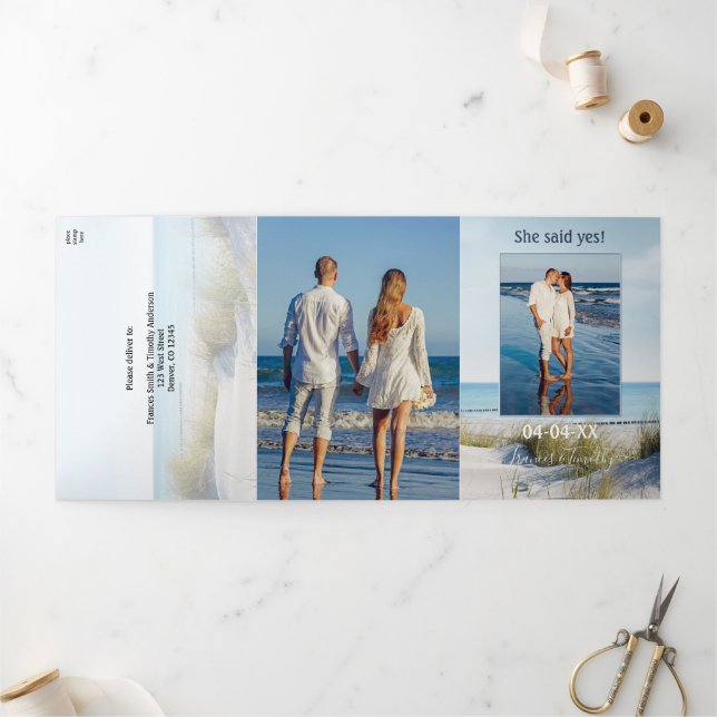 Dunes and Beach 3 Photos All-in-one Wedding Tri-Fold Invitation (Outside)