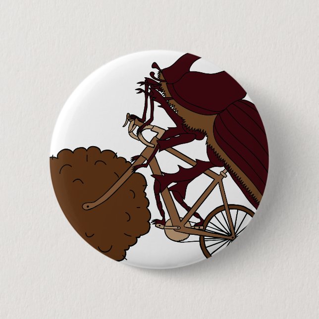 Dung Beetle Riding Bike With Dung Wheel Pinback Button (Front)