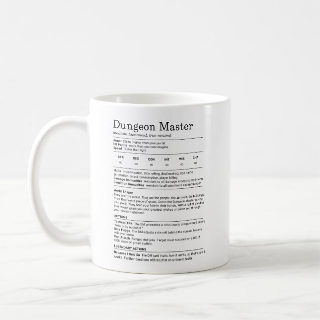 Dungeon Master Stat Block Coffee Mug (Left)