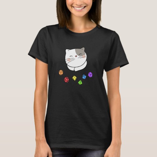 Dungeon Meowster And Nerdy Cat Polyhedral Dice Set T_Shirt