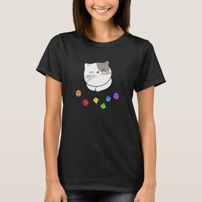 Dungeon Meowster And Nerdy Cat Polyhedral Dice Set T-Shirt (Front)